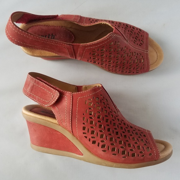 earth perforated leather wedges